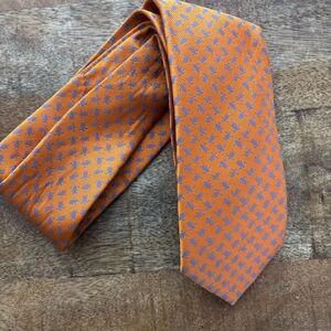 Haines & Bonner London 100% silk mens neck tie hand made orange blue turtles